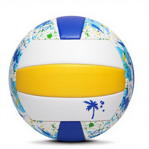 Ballon de volley-ball taille 5, effet éclaboussures de peinture bleu jaune blanc, toucher doux, pour extérieur, intérieur, plage, match, emballage OEM, vente en gros, logo personnalisé - Product Image 2