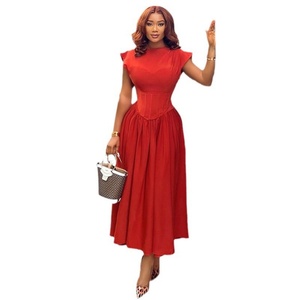 Vestido de Verano 2025 Nuevo Estilo Europeo Americano para Mujer, Tejido Liso, Corte A, Espalda Cruzada, Cuello Redondo, Cintura Imperio - Product Image 2