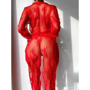 Lencería sexy para mujer Sfy2066, conjunto de 2 piezas, body transparente de encaje con tanga, ropa interior transpirable de spandex/poliéster - Product Image 3