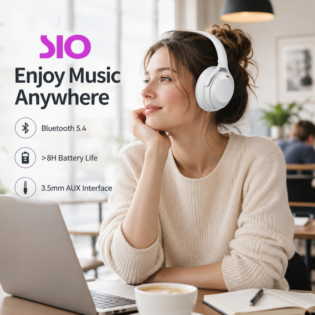 HiFi Stereo 5.4 Wireless Headphones with 3.5mm AUX IP65 Waterproof, Over-ear Music Headphones