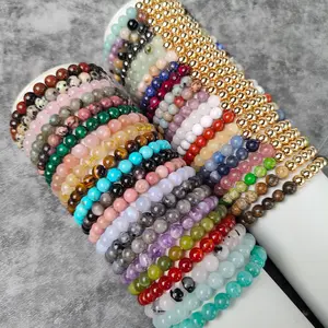Classique 6mm Naturel Rond Perlé Bracelet Mixte Or Hématite Quartz Style Bouddhiste Bracelet Élastique Bas <span class=keywords><strong>Prix</strong></span> - Product Image 1