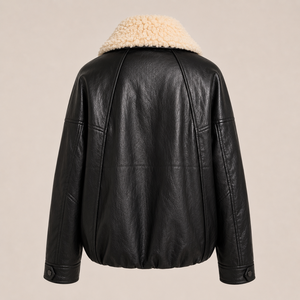 Winter Faux Shearling (PU) <b>Jacket</b> Waterproof Windproof Breathable Eco-friendly PU <b>Leather</b> Fur Collar <b>Long</b> Sleeve <b>leather</b> <b>jacket</b> - Product Image 2