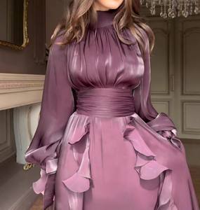 精品批发2026夏季新款时尚法式优雅荷叶边修身连衣裙女女士优雅纯色图案 - Product Image 4