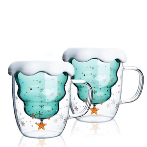 Taza de vidrio de doble pared aislada con asa Taza de árbol de Navidad de borosilicato alto para café, té o vasos de vidrio Espresso - Product Image 5