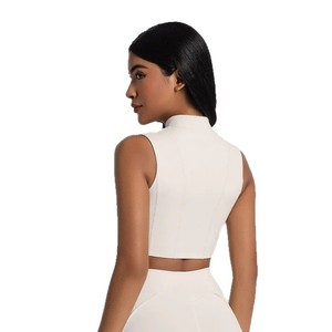 Sujetador deportivo con cremallera de alta sujeción de Spandex/Nylon, con almohadillas desmontables, efecto push-up, transpirable, tipo halter, para fitness, running, ropa exterior y yoga. - Product Image 5