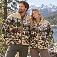Veste polaire jacquard rétro à motif animalier pour homme, fermeture éclair, haute densité, vêtement d'extérieur d'hiver, fabricant de vêtements OEM ODM sur mesure