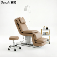 Nouveau Lit de Beauté Électrique à 3 Moteurs pour Extensions de Cils, Base Noire, Revêtement Cuir Marron, pour Salon de Beauté