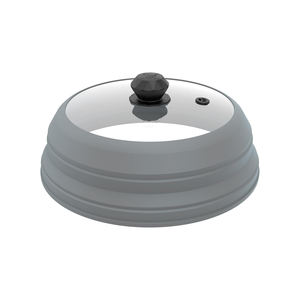 Couvercle de cuisson vapeur pliable en silicone et verre avec poignée pour micro-ondes, idéal pour réchauffer les aliments en gros - Product Image 1