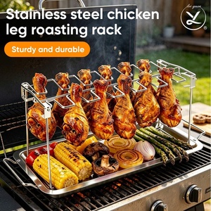 ชั้นวางขาไก่และปีก<span class=keywords><strong>ไก่</strong></span>สแตนเลสคุณภาพสูงสำหรับเตารมควัน  ขาตั้ง<span class=keywords><strong>ย่าง</strong></span>แนวตั้งแบบแข็งแรงทนทานพร้อมถาดรองน้ำหยด - Product Image 1