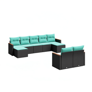 Set di divani da patio in polyrattan nero con cuscini, 9 pezzi, mobili da esterno, design contemporaneo, stile moderno - Product Image 1