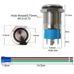 Interruptor de palanca LED a prueba de agua de 12mm, enchufe de cable 12V-24V, 3A, Metal IP65, botón de encendido/<span class=keywords><strong>apagado</strong></span> normalmente abierto, combinación SPST 1NO - Product Image 3