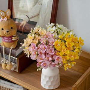 CallaFloral Ramo de Flores Artificiales Rosa y Amarillo, Tela de Tejido Pan, Decoración para Interiores del Hogar, Arreglo para Bodas - Product Image 1