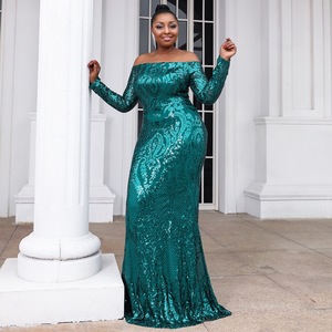 Wholesale Luxury Satin Polyester Spandex Woven Strapless Floor-Length <strong>Dresses</strong> Plus <strong>Size</strong> Sexy <strong>Sequined</strong> Built-in Bra Women Evening - Product Image 3