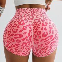 2025 femmes taille haute solide pêche Yoga Shorts imprimé léopard hanche ascenseur Fitness Leggings course chaude Leggings courts