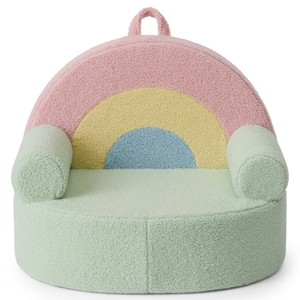 Sillón Infantil de Peluche Sherpa Colorido, Mini Sofá para Sala de Juegos, Silla de Lectura de <span class=keywords><strong>Espuma</strong></span> de Alta Densidad para Niños Pequeños, Diseño Arcoíris de Ensueño - Product Image 1