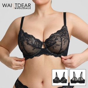 Soutien-gorge balconnet sexy en dentelle sans doublure avec armatures et bonnets en maille transparente pour femme - Vente en gros Waistdear - Product Image 1