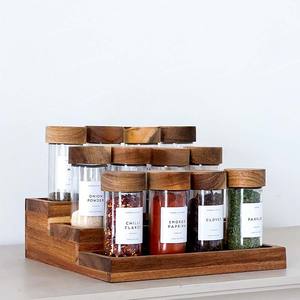 Vente en gros de pots de stockage d'épices en verre pour la maison et la cuisine avec support et couvercle en bois - Product Image 3