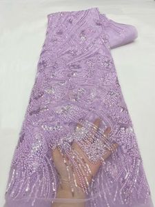 NI.AI Nouveau style de tissu en dentelle à paillettes et perles, tissu en dentelle brillante à sequins, tissu en dentelle à rayures et perles pour robe de mariée - Product Image 3