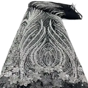 French Beaded <strong>Lace</strong> Fabric Dress European Style Pattern with <strong>Fancy</strong> Traditional Romantic Embroidery Tube for Romantic Styles - Product Image 6