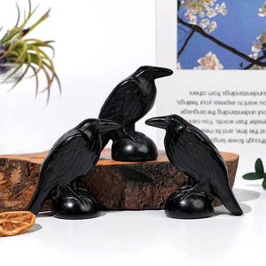 Statue di Uccelli in Cristallo Naturale Curativo all'Ingrosso, Artigianato in Pietra Intagliata, Corvi in Ossidiana Nera, Sculture in Cristallo per Decorazione - Product Image 3