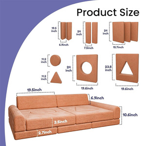 Modular Children's <b>Sofa</b> With High Density Foam 10 Piece Set For Ages 2 To 4 Years Unisex Fabric Furniture Toy - Product Image 5