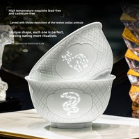 Bol à riz en céramique de porcelaine de Jingdezhen Linglong, sculpté, couleur sous-glaçure, compatible micro-ondes, style moderne et minimaliste