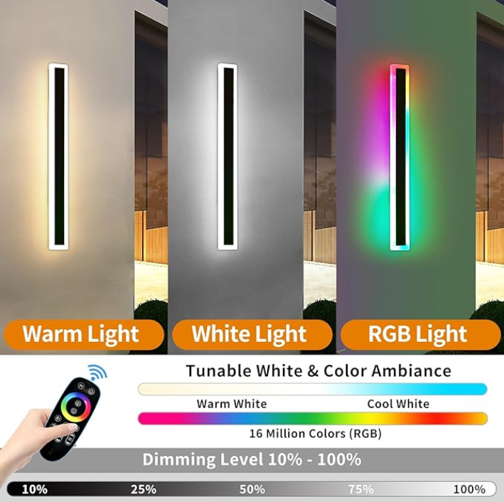 RGB Modern Outdoor Long Wall Strip Light Rectangular Black Elegant Frosted Acrylic IP65 Waterproof Linear LED Wall Sconces · image 4