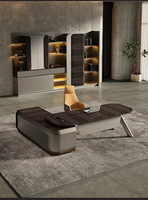 Bureau de direction en bois de luxe en forme de L avec tiroirs, design moderne et simple, revêtement en cuir, mobilier commercial écologique