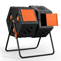 Composteur à roulettes transfrontalier pour jardin, conception à double bac, grande porte de décharge, décharge facile des engrais, compostage par inversion de baril