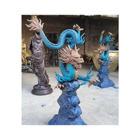 Fontaine d'eau en bronze, artisanat en métal de conception populaire, grande statue de dragon en bronze chinois, figurines de boule