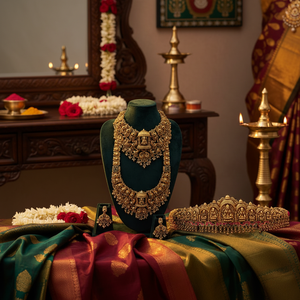 Traditional South Indian Temple Long Bridal Combo Necklace <b>Set</b> Alloy <b>Gold</b> Plated Zircon Earrings Vintage Party Anniversary - Product Image 3