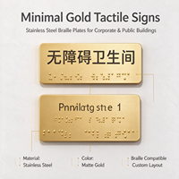 Plaques de signalisation tactile en acier inoxydable finition or, personnalisables, avec points en relief, pour marquage des espaces publics et zones de service