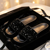 Chaussons souples personnalisés à enfiler pour femmes, ornements scintillants à paillettes, sandales plates pour fêtes et événements, vente en gros