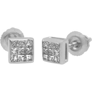 Boucles d'oreilles en diamant 0,19 ct, taille princesse, or blanc 14 carats, carrées de 4 mm, pour femme, à porter au quotidien, 4 mm - Product Image 1