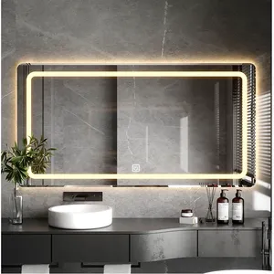 Large Size Illuminated Rectangle Bathroom Full Wall Mirror White Light LED Smart Mirror