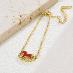 Stainless Steel Women's Rocking Horse Set 3-Piece Necklace+<b>Bracelet</b>+Earrings 18K Gold Plated <b>Sweet</b> Light Luxury Daily Accessory - Product Image 2