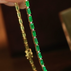 Aazuo Pulseras Clásicas de Tenis de Oro Amarillo Sólido de 18K con Esmeraldas Naturales, Regalo para Mujer, Cumpleaños, Fiesta, Boda, Uso Diario - Product Image 2