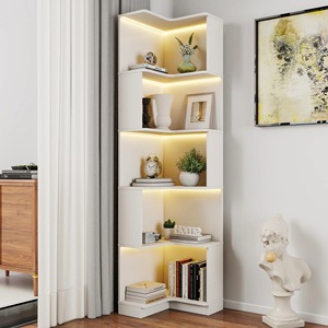 Estantería de Esquina de 5 Niveles, Resistente, de 71.8'' de Alto, en Forma de L, con Luces LED, de Madera, para Almacenamiento, de CARB P2 Flat Pack Factory Supplier Wholesale - Product Image 1