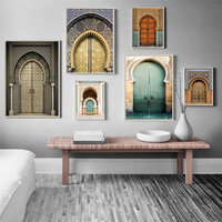 Homedecor Nordic Toile Impression Architecture Poster Porte Marocaine Murale Vintage Décoration Musulmane Art Mural Image Cadre Acrylique