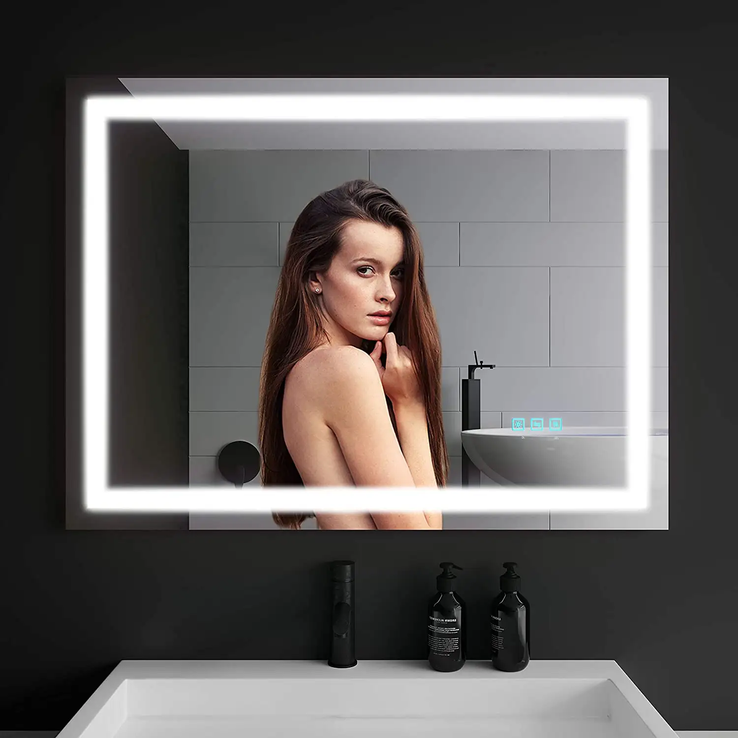 HIXEN 18-5B, лидер продаж, индивидуальный дешевый Defogger, умный сенсорный экран 1-6, светодиодный свет, гостиничное зеркало для ванной