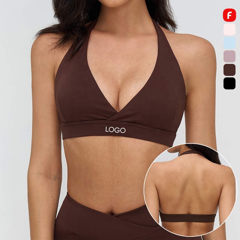 FANCO High Quality Deep V-neck Backless Running Top Custom Logo Sportswear Gym Fitness Wear Halter Yoga Bra Sports Bra for Women