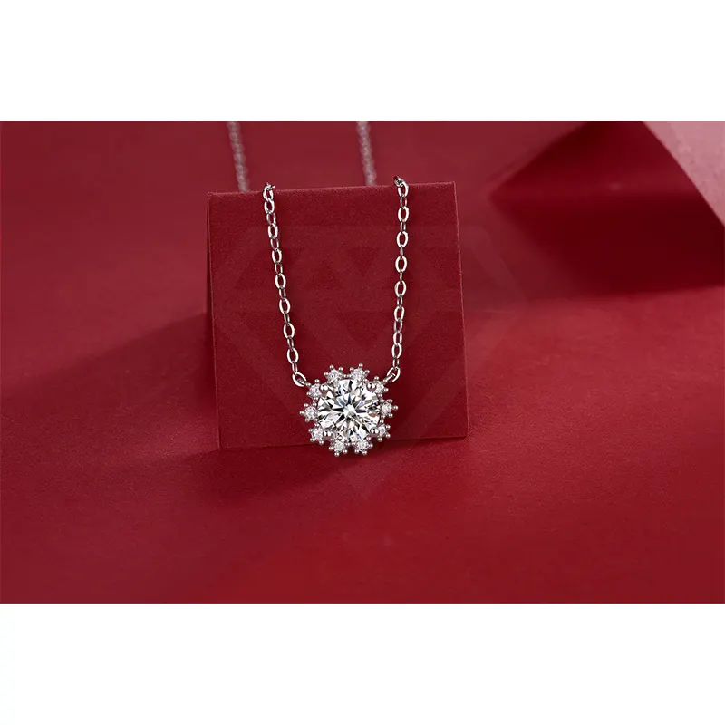 Moissanite Necklace 925 Sterling Silver Snowflake Sun Flower Moissanite Pendant Necklace