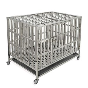 Chine Offre Spéciale Grand Acier Inoxydable Double Porte En Métal Chenil Pet Parc Poulie Chien Cage - Product Image 1