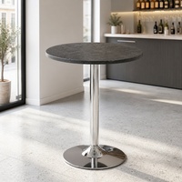 Table de bistrot de style nordique en bois de chêne rond avec base en chrome élégante pour comptoir de cuisine