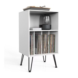 Modern minimalist wooden storage rack, solid wood vinyl <b>record</b> holder, large capacity, double-layer floor-<b>standing</b> shelf. - Product Image 1
