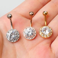 Anneau de nombril exquis en zircon, clou de nombril en cristal, piercing de nombril sexy en acier inoxydable 14G