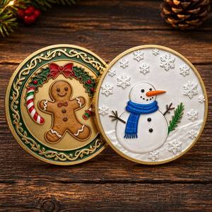Moneda Conmemorativa Personalizada <span class=keywords><strong>de</strong></span> Navidad con Diseño <span class=keywords><strong>de</strong></span> <span class=keywords><strong>Muñeco</strong></span> <span class=keywords><strong>de</strong></span> <span class=keywords><strong>Nieve</strong></span> y Hombre <span class=keywords><strong>de</strong></span> Jengibre, Aleación <span class=keywords><strong>de</strong></span> Zinc, Relieve 3D, Esmalte, Doble Cara, Regalo Festivo, Premios - Product Image 1