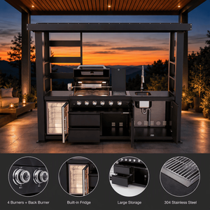 US Warehouse Stock All Season Garden Black Stainless Steel Mobile Gas BBQ Grill Sink Fridge Roof Outdoor Kitchen with Shed - Product Image 3