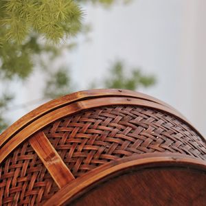 <b>Bamboo</b> Woven Storage <b>Basket</b> Round With Brass Clasp Kitchen Food Container - Product Image 4