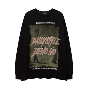 T-shirt à manches longues surdimensionné DAILYSTYLE <span class=keywords><strong>DEMO</strong></span> sans motif, imprimé slogan, multicolore, décontracté, unisexe, streetwear, tissu 220g, col rond - Product Image 1
